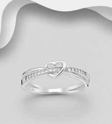 Silverring Hjärta och Cubic Zirkonia stenar i rad - äkta silver