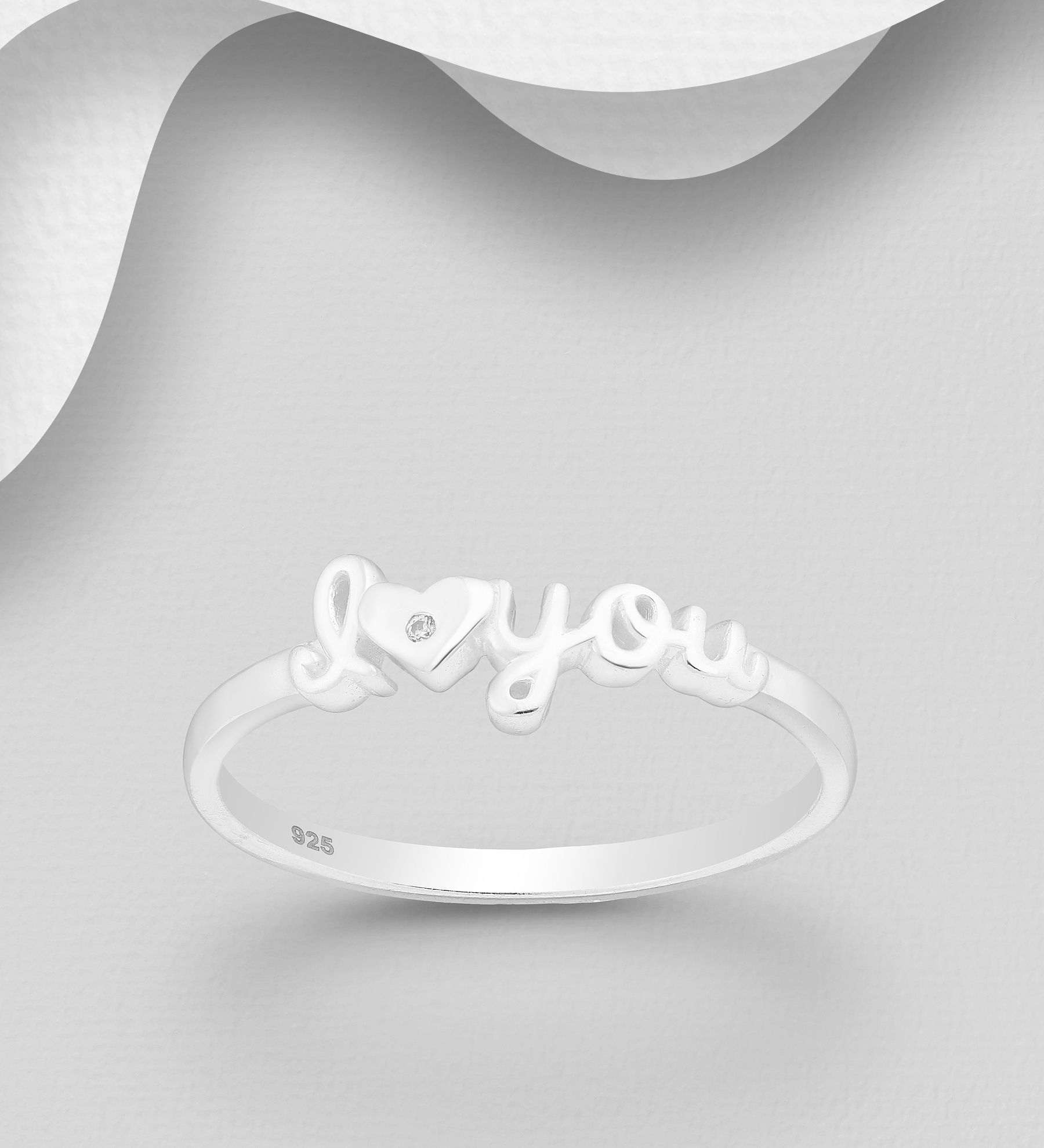 Silverring "I love you" med hjärta & liten sten - fina, snygga ringar till tjej/ dam i äkta 925 sterling silver