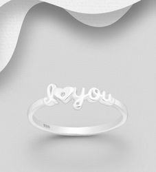 Silverring "I love you" med hjärta & liten sten - äkta silver