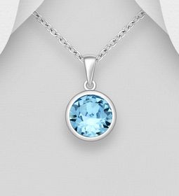 Silverhalsband Rund blå kristall - äkta 925 sterling silver