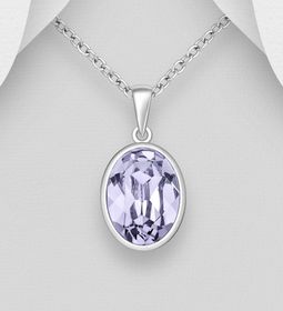 Silverhalsband vacker Oval lila kristall - äkta sterling silver