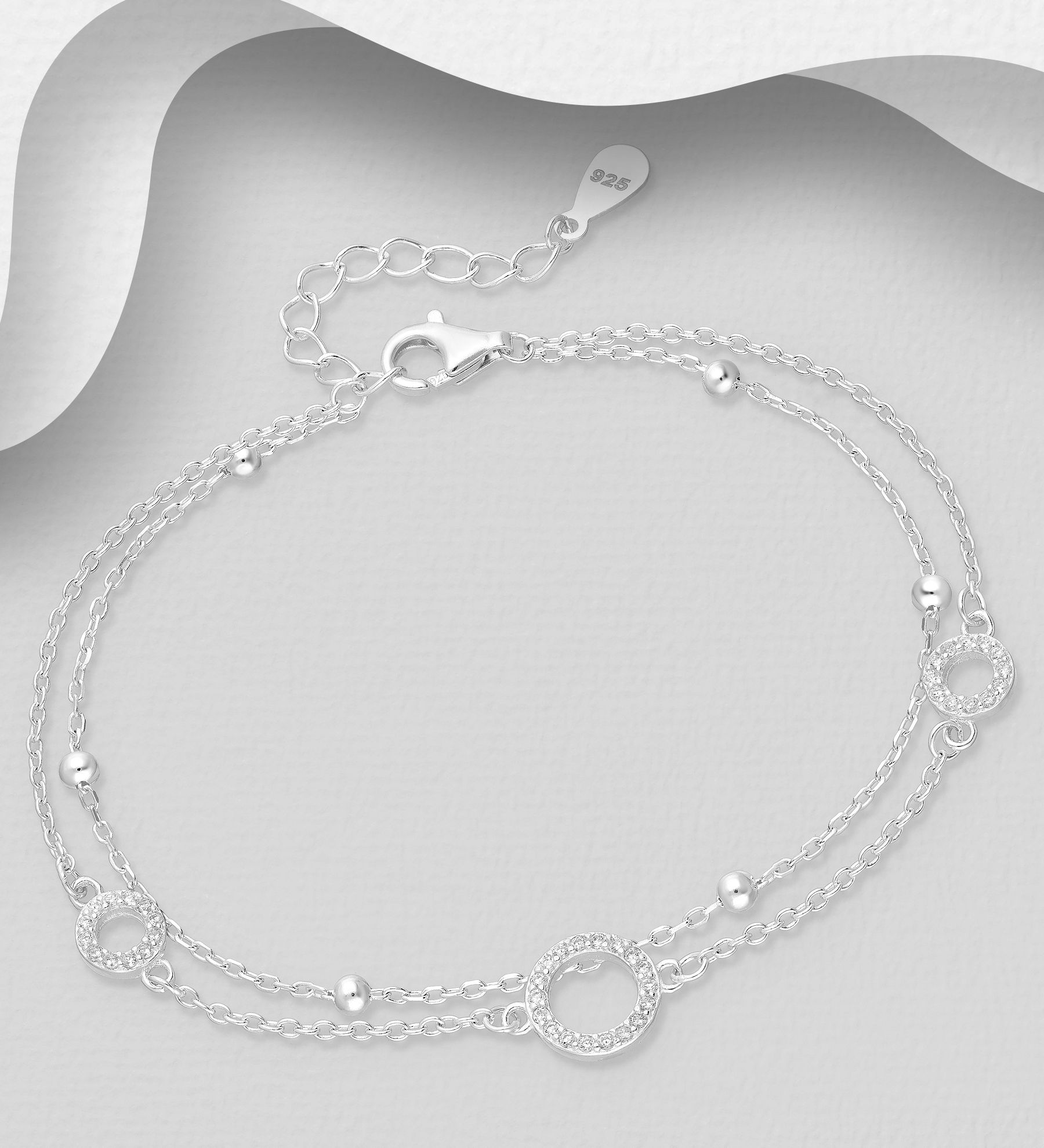 Silverarmband dubbelradigt med glittrande ringar - armband till tjej/ dam i snygg design & äkta 925 sterling silver