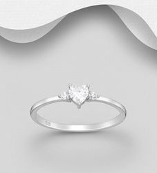 Silverring Cubic Zirkonia hjärta & två små stenar - äkta silver