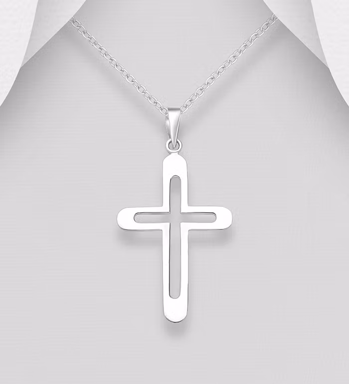 Halsband med stilrent kors till dam - Silverhalsband med elegant silverkors - Korshalsband i äkta 925 sterling silver