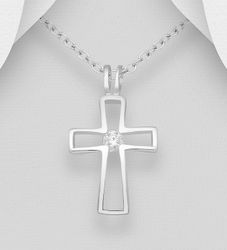 Halsband med kors i äkta silver - Elegant silverkors med sten
