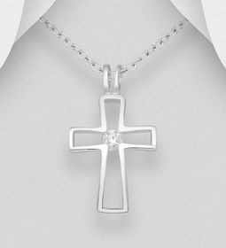 Halsband med kors i äkta silver - Elegant silverkors med sten