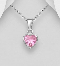 Barnhalsband i silver - Rosa Hjärta av cubic zirkonia sten
