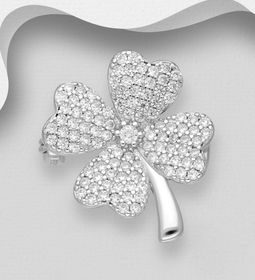 Silverbrosch vackert Fyrklöver med Cubic Zirkonia stenar
