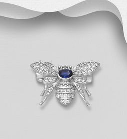 Silverbrosch Fjäril med blå sten & Cubic Zirkonia stenar