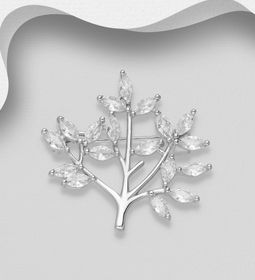 Silverbrosch Livets Träd med Cubic Zirkonia stenar