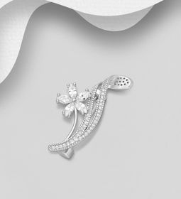 Silverbrosch vacker design med blomma &  Cubic Zirkonia