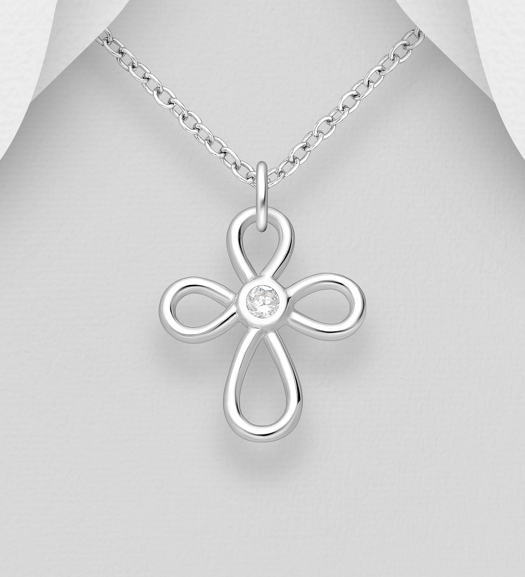 Halsband med kors i äkta 925 sterling silver - Fint silverkors med sten till tjej/ dam