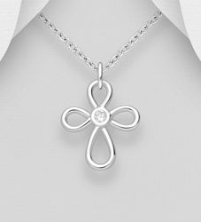 Halsband med kors i äkta silver - Fint silverkors med sten