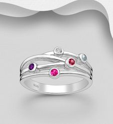 Silverring med fem halvädelstenar - ring i äkta 925 silver