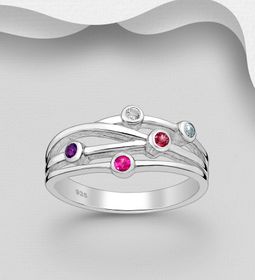 Silverring med fem halvädelstenar - ring i äkta 925 silver