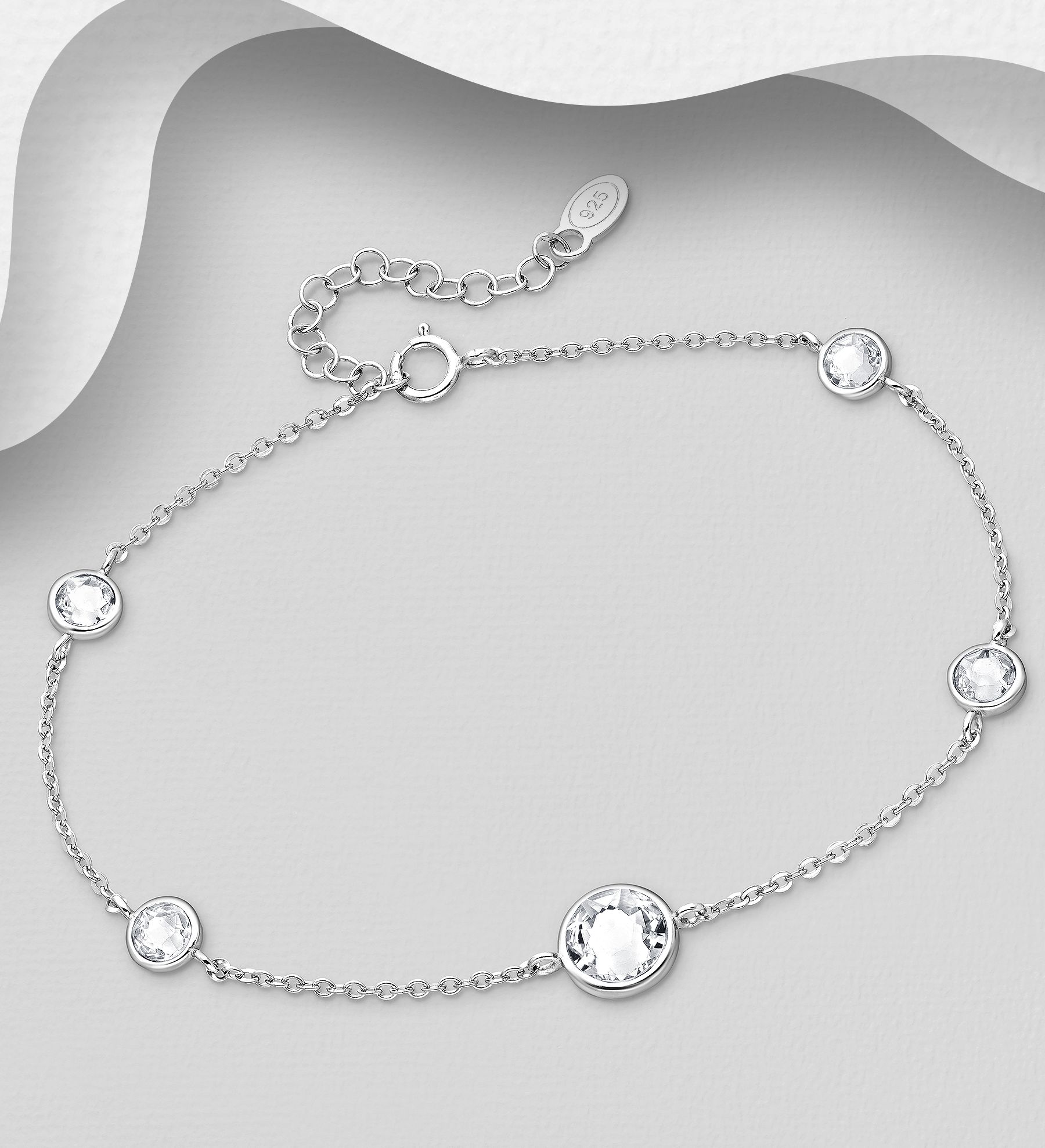 Silverarmband med runda kristallstenar - armband till tjej/ dam i snygg design & äkta 925 sterling silver