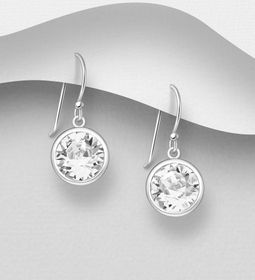 Silverörhängen - hängande glittrande kristaller 10 mm