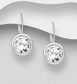 Silverörhängen - hängande glittrande kristaller 13 mm