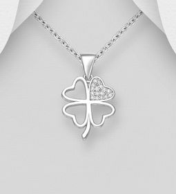 Silverhalsband Fyrklöver med glittrande cubic stenar