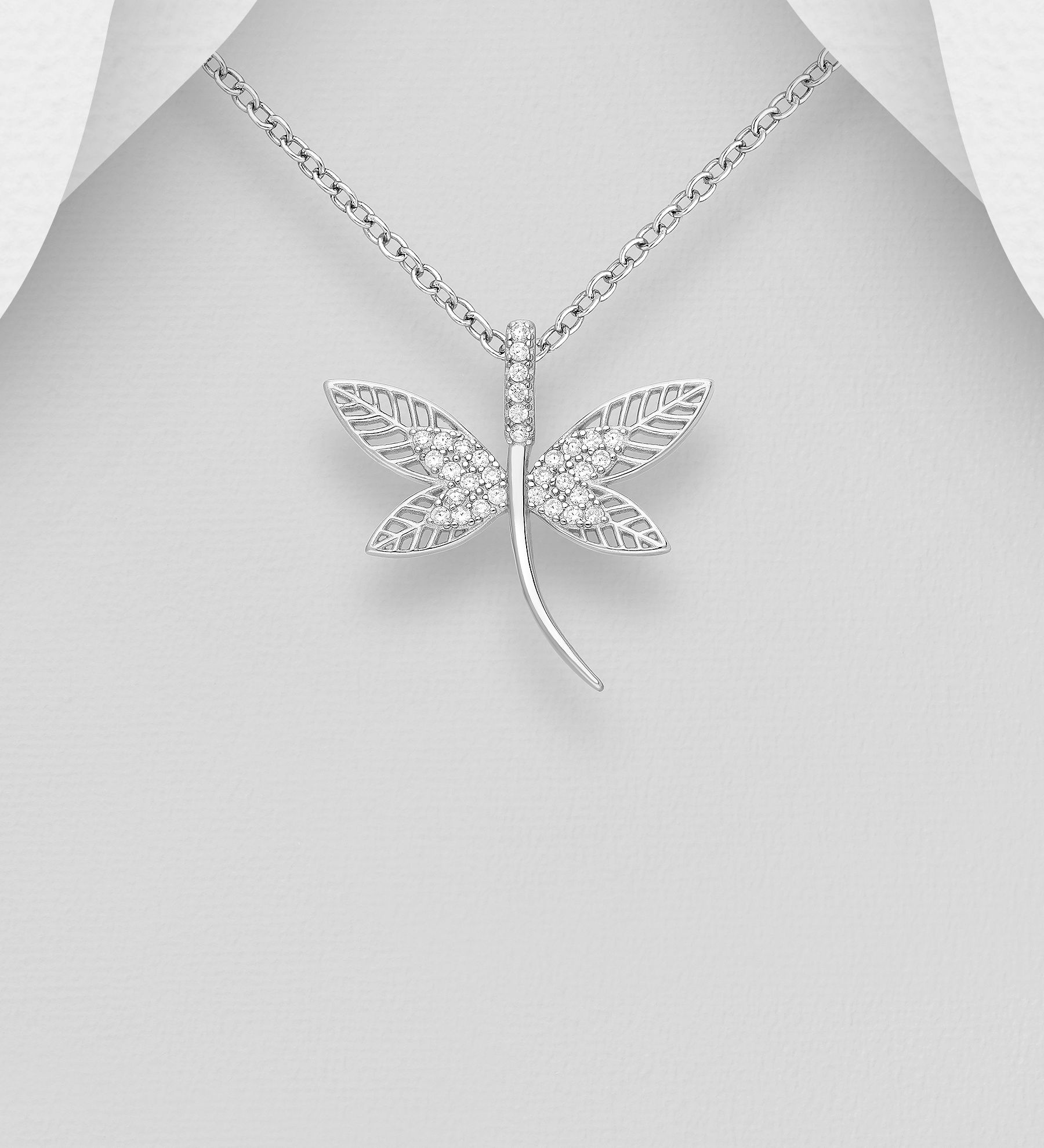 Silverhalsband Trollslända fylld med glittrande cubic stenar 925 sterling silver