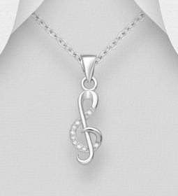 Silverhalsband vacker G-klav med glittrande cubic zirkonia