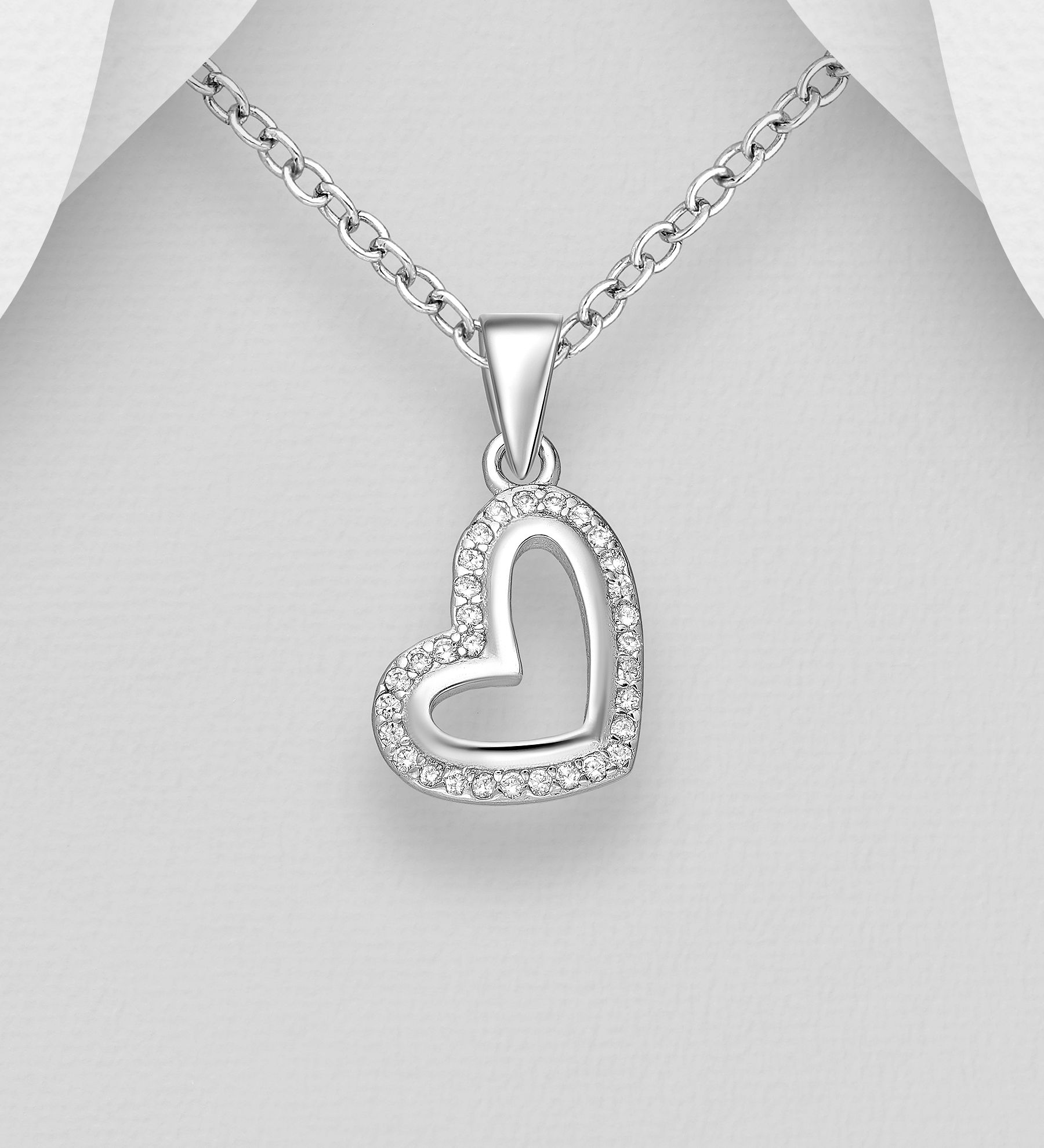 Silverhalsband Hjärta med glittrande cubic stenar runt 925 sterling silver