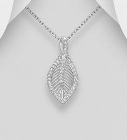 Silverhalsband vackert löv med glittrande cubic zirkonia