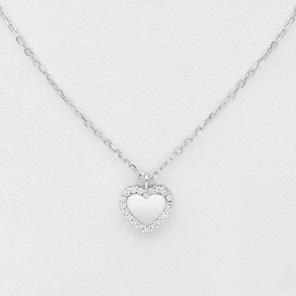 Silverhalsband Silverhjärta med glittrande cubic stenar runt om