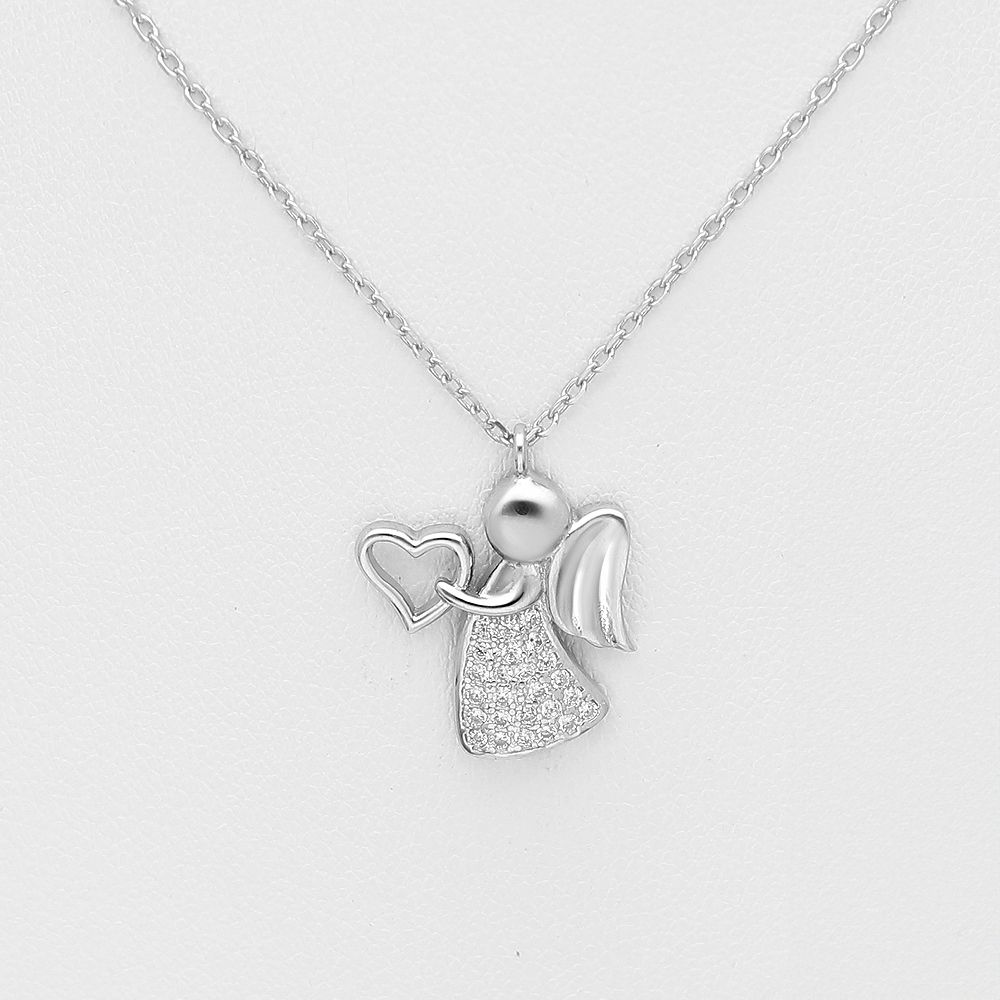 Halsband vacker Ängel - ett smycke i silver med glittrande stenar & hjärta