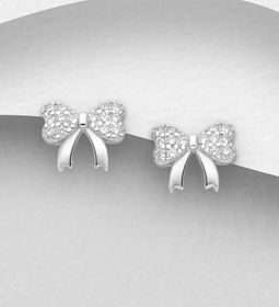 Silverörhängen - söta rosetter med glittrande cubic stenar