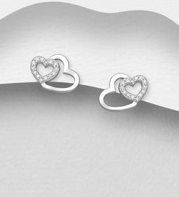 Silverörhängen - två hjärtan i äkta silver med cubic zirkonia