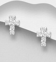 Silverörhängen - glittrande kors med cubic zirkonia stenar