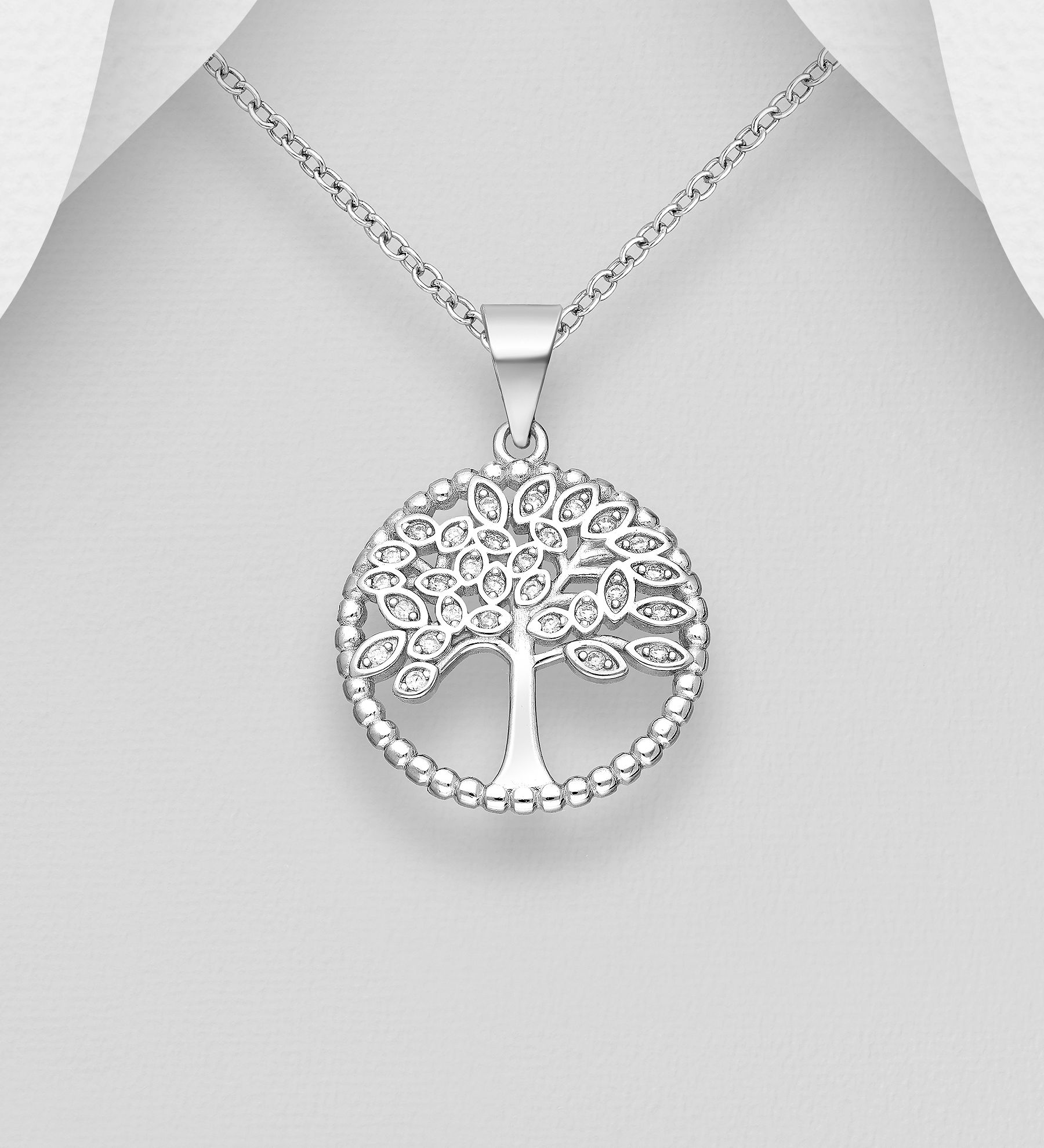 Silverhalsband glittrande 'Livets träd' med cubic stenar