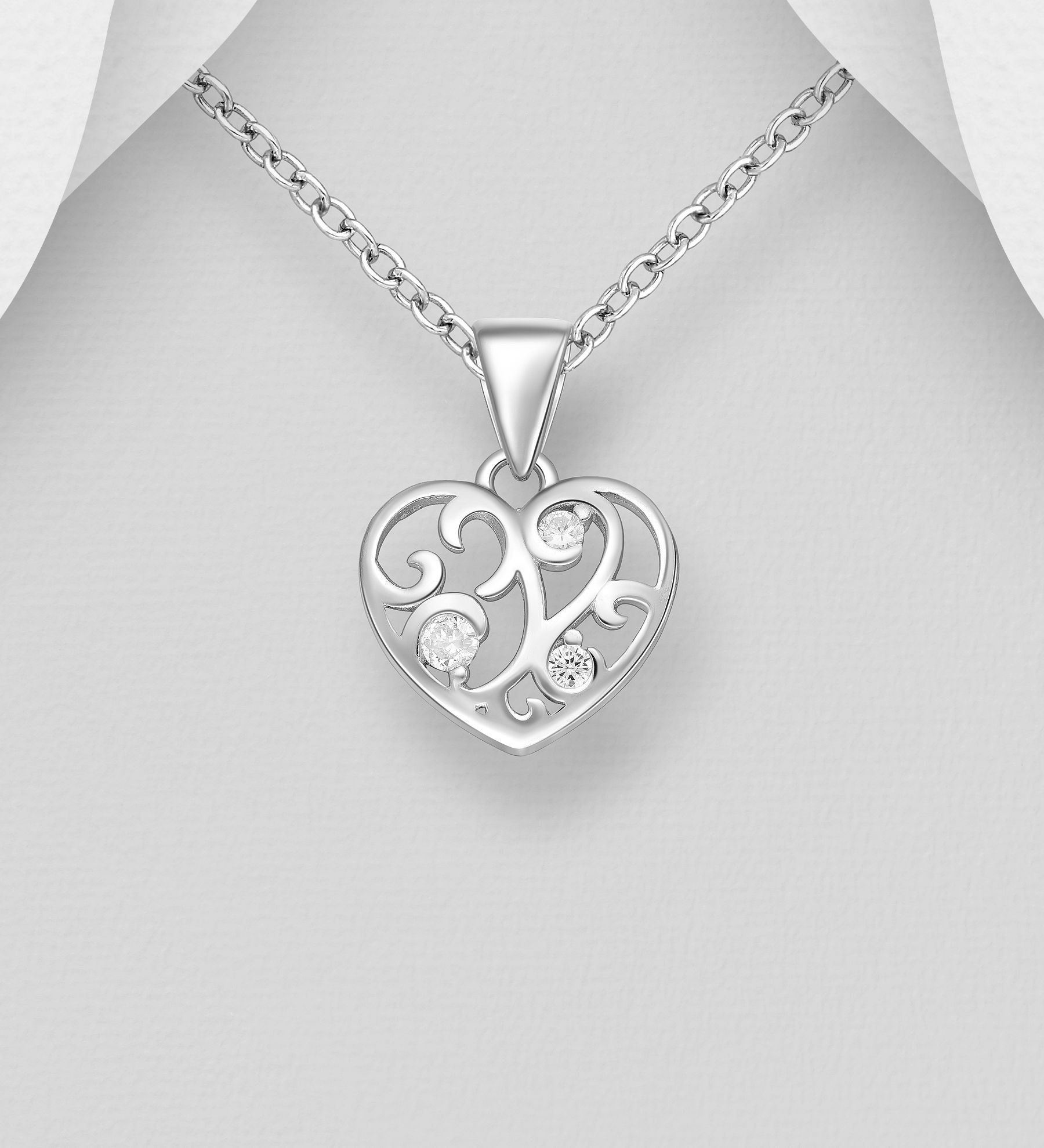 Halsband Hjärta - Silverhalsband Silverhjärta med stenar