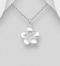 Silverhalsband söt Blomma med ljusrosa cubic sten