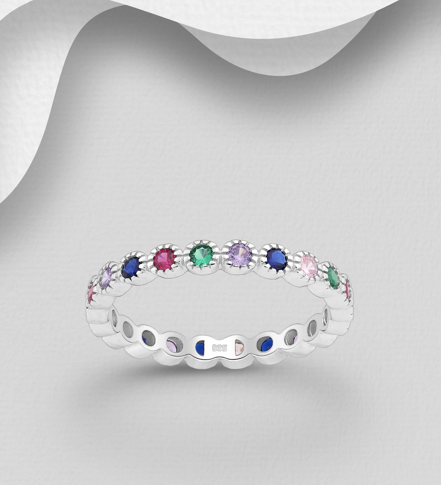 Silverring med snygga Cubic Zirkonia stenar i söta färger - fina ringar till tjej/ dam i äkta 925 sterling silver