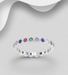 Silverring med Cubic Zirkonia stenar i söta färger - 925 silver