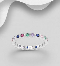 Silverring med Cubic Zirkonia stenar i söta färger - 925 silver