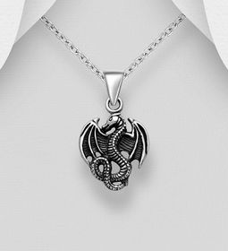 Silverhalsband kille/ herr - Drake i oxiderat silver med kedja