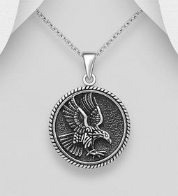 Silverhalsband kille/ herr - Örnmedaljong i oxiderat silver
