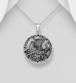 Silverhalsband kille/ herr - Medaljong med Vikingaskepp