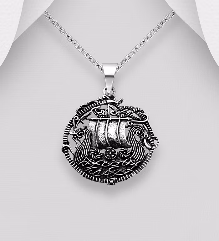 Silverhalsband kille/ herr - Halsband Vikingamedaljong i oxiderat silver - Smycke i 925 silver