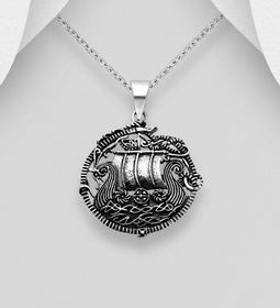 Silverhalsband kille/ herr - Vikingamedaljong i oxiderat silver