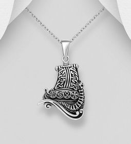 Silverhalsband kille/ herr - Vikingaskepp i oxiderat silver