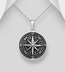 Silverhalsband kille/ herr - Kompass i oxiderat silver
