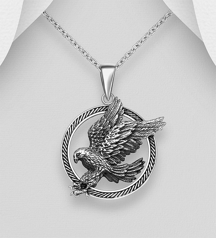 Silverhalsband kille/ herr - Halsband Flygande Örn i oxiderat silver - Smycke i 925 silver
