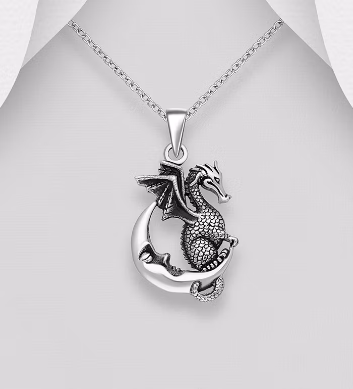 Silverhalsband kille/ herr - Halsband Drake sittande på Måne - Smycke i 925 silver