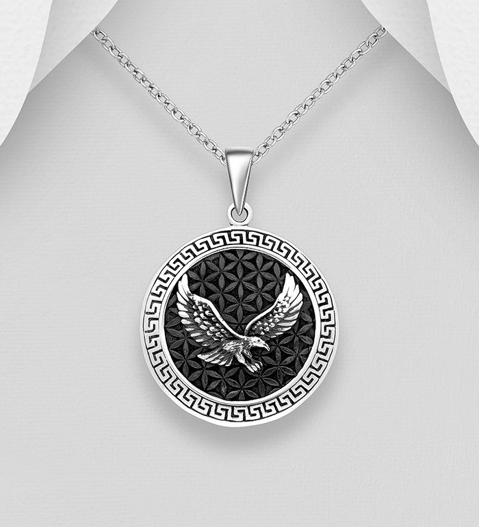Silverhalsband kille/ herr - Halsband Medaljong med flygande Örn - Smycke i 925 silver