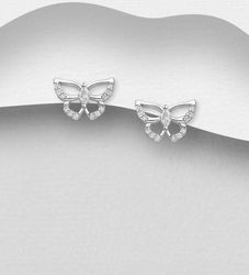 Silverörhängen studs - söta Fjärilar med stenar i äkta silver