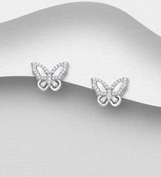 Silverörhängen studs - eleganta Fjärilar med zirkonia stenar
